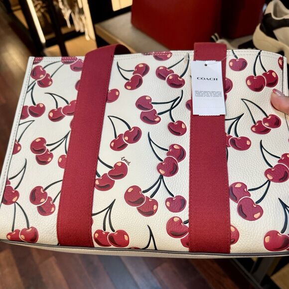 Coach Smith Tote Bag Cherry Print Handbag White Red NWT - Picture 3 of 11